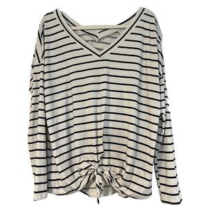 JJ Boutique Striped V-Neck Tie Front Top Size Medium
